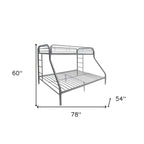 78" X 54" X 60" Twin Over Full Silver Metal Tube Bunk Bed