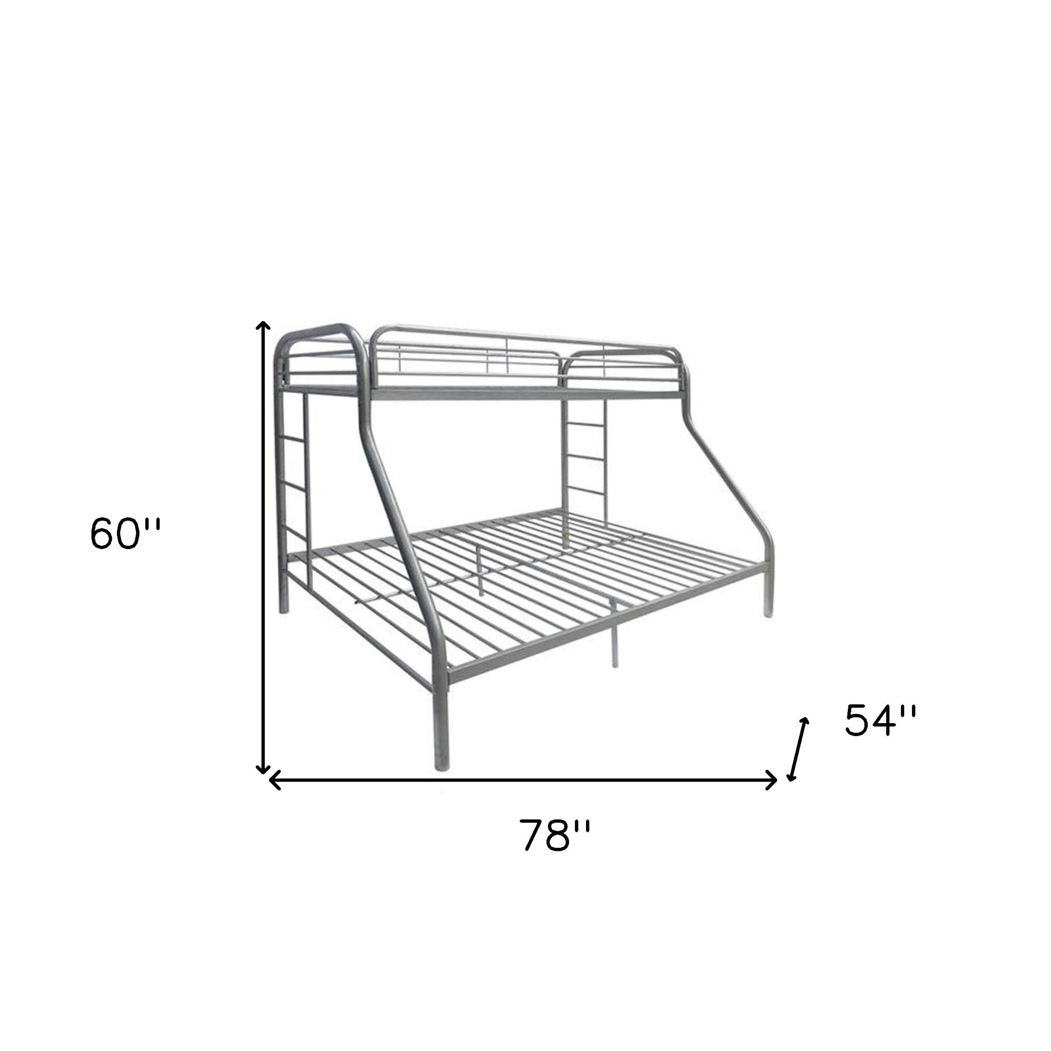 78" X 54" X 60" Twin Over Full Silver Metal Tube Bunk Bed