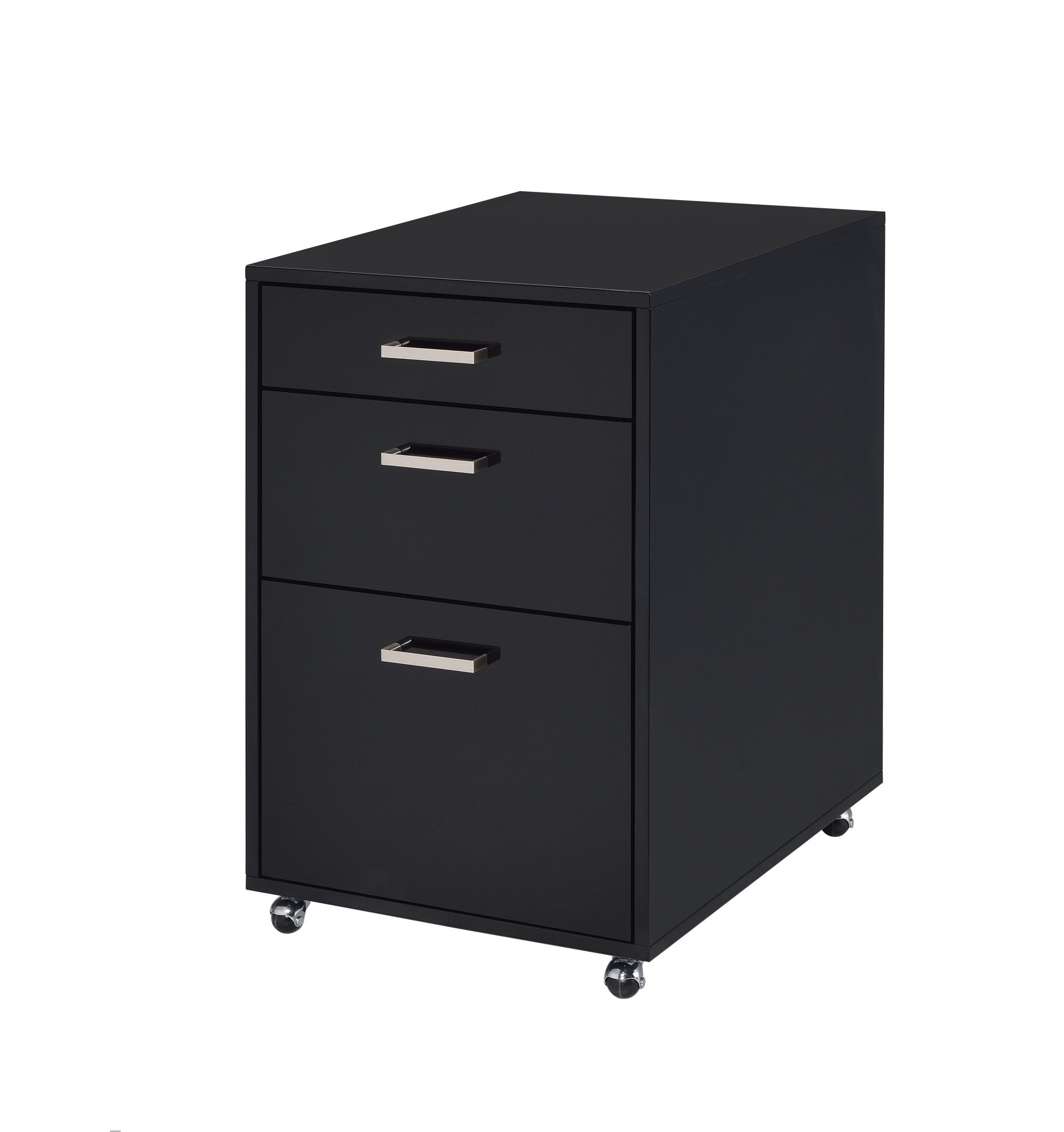 28" Black Wood And Metal Three Drawers Filing Cabinet