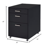 28" Black Wood And Metal Three Drawers Filing Cabinet