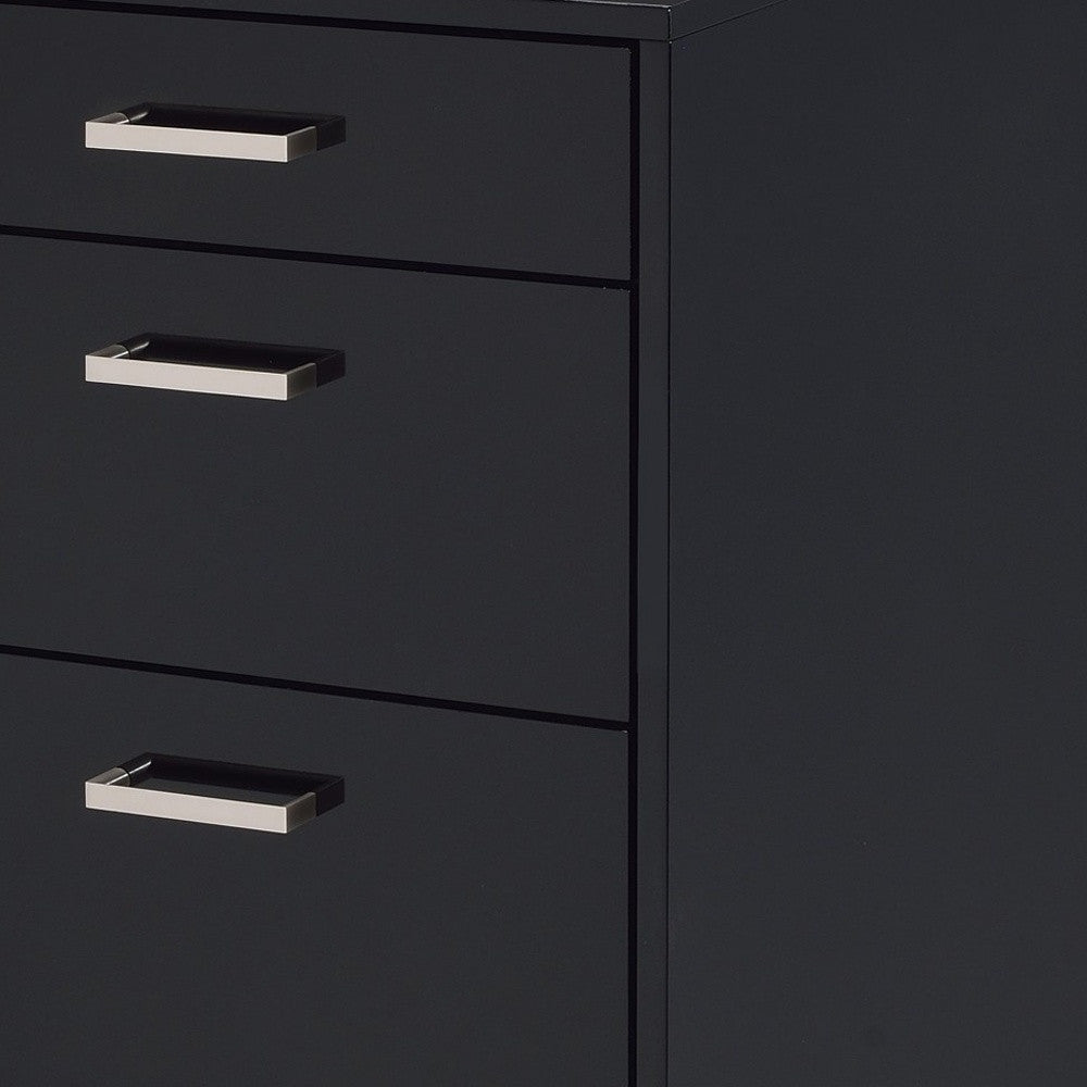 28" Black Wood And Metal Three Drawers Filing Cabinet