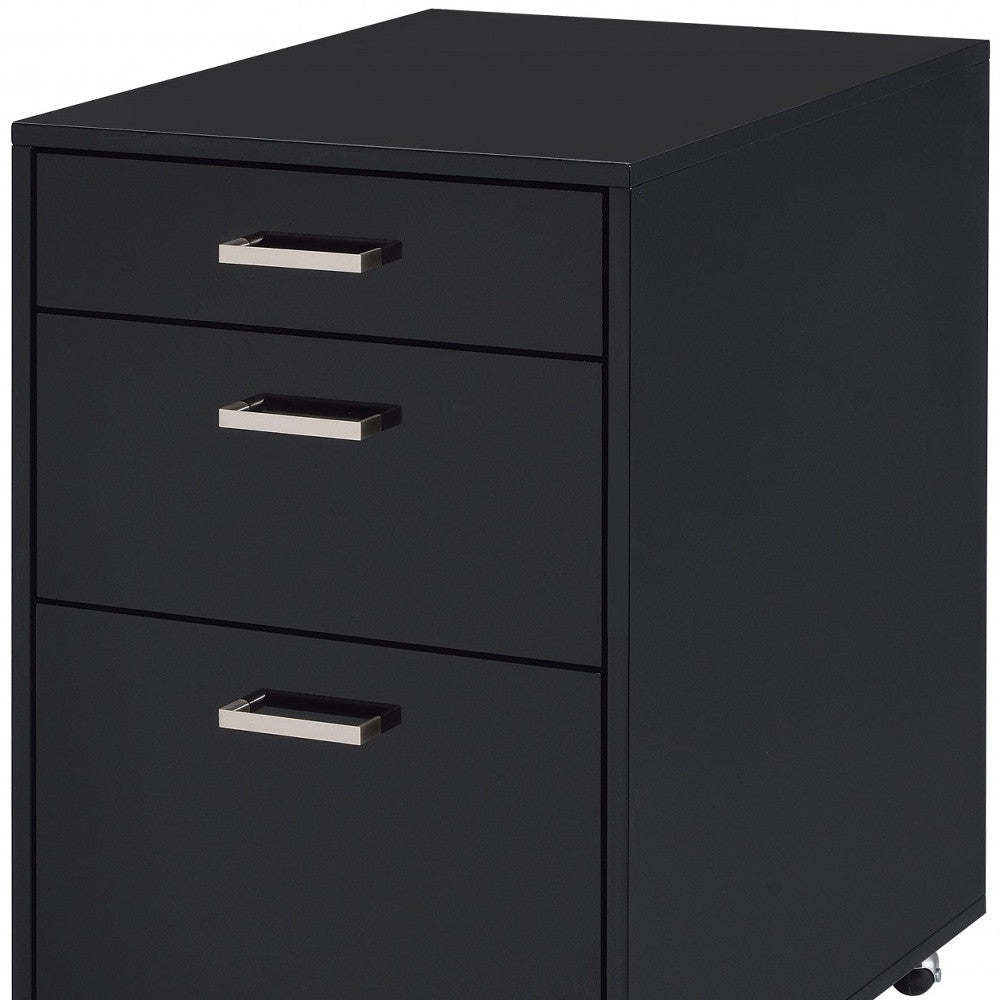 28" Black Wood And Metal Three Drawers Filing Cabinet
