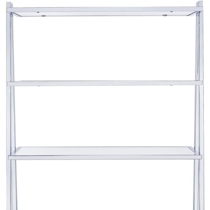 White And Silver Metal and Glass Five Tier Ladder Bookcase