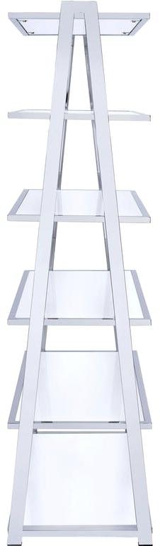 White And Silver Metal and Glass Five Tier Ladder Bookcase