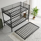 Twin Bunk Bed With Trundle Metal Bunkbeds With Ladder And Full-Length Guardrail, Noise Free, No Box Spring Needed, Black