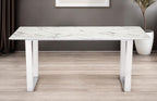 71" White And Silver Marble And Steel Sled Base Dining Table