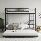 Twin Bunk Bed With Trundle Metal Bunkbeds With Ladder And Full-Length Guardrail, Noise Free, No Box Spring Needed, Black