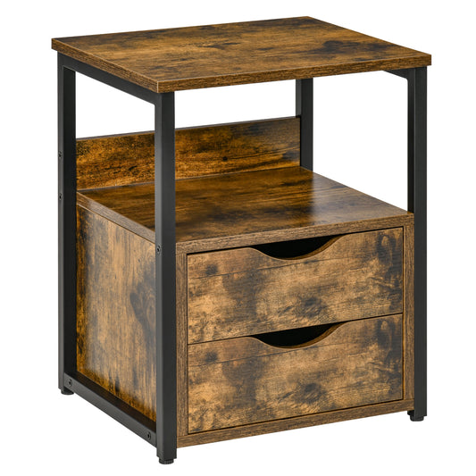 Industrial Side Table With Drawer, Sofa Table, Bedside Cabinet With Storage Shelf, Slim Nightstand For Living Room, Bedroom, Rustic Brown