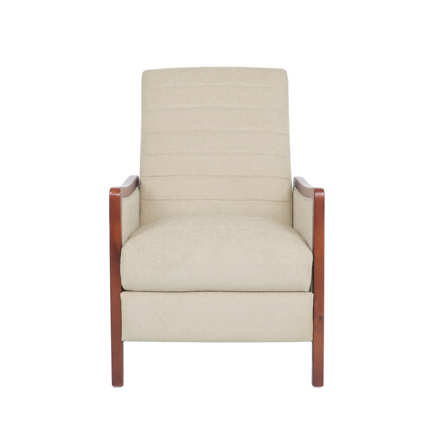 Mid Century Modern Fabric Channel   Wood Pushback Recliner