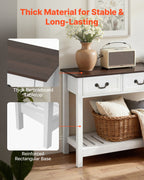 47 In Console Table, Farmhouse Desk Behind The Couch With Drawers And Bottom Storage Shelf, Wooden Rectangle Entrance Narrow Sofa Table For Hallway, Bedroom, Living Room, Foyer, Brown + White