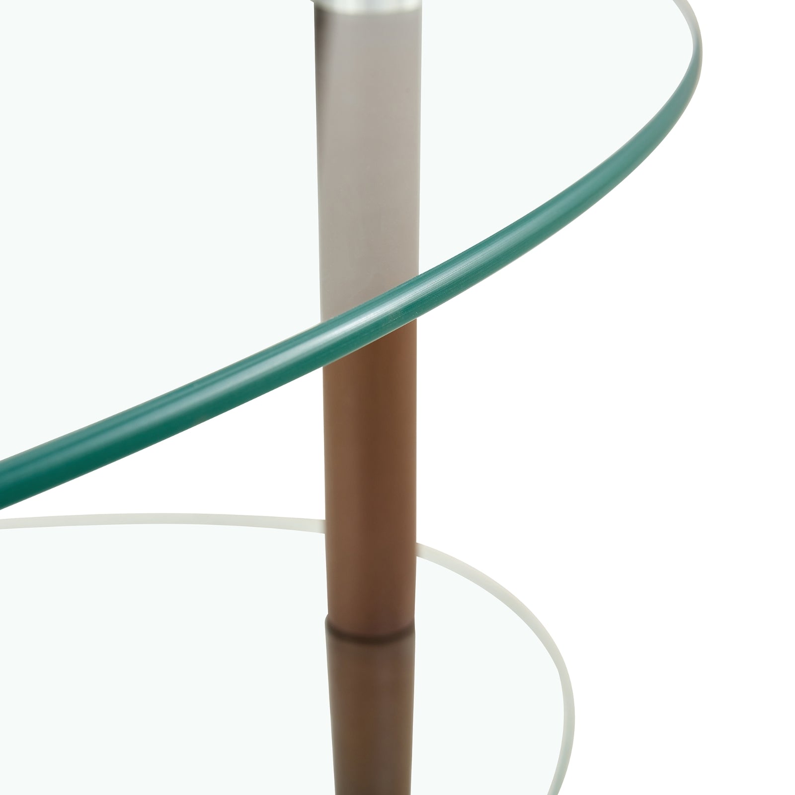 Transparent Oval Glass Coffee Table, 3-Layer Oak Leg Modern Living Room Table