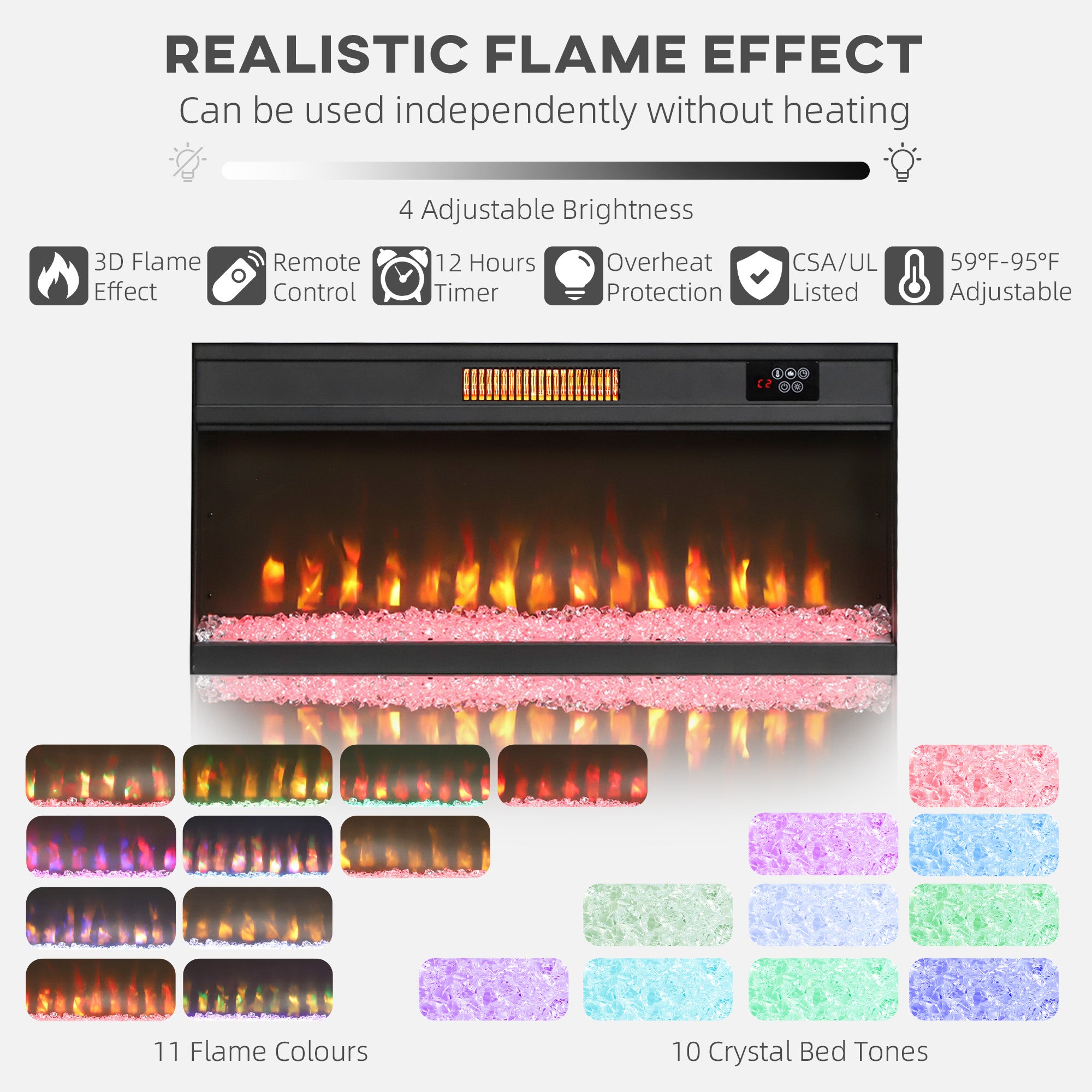 Fireplace TV Stand for TVs Up to 80 Inch, TV Console with Electric Fireplace, Open Storage and Side Cabinets, White