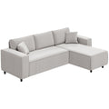 Corner Sofa with Reversible Chaise Lounge, Corduroy L-Shaped Sectional Sofa with Pocket Spring, Light Gray