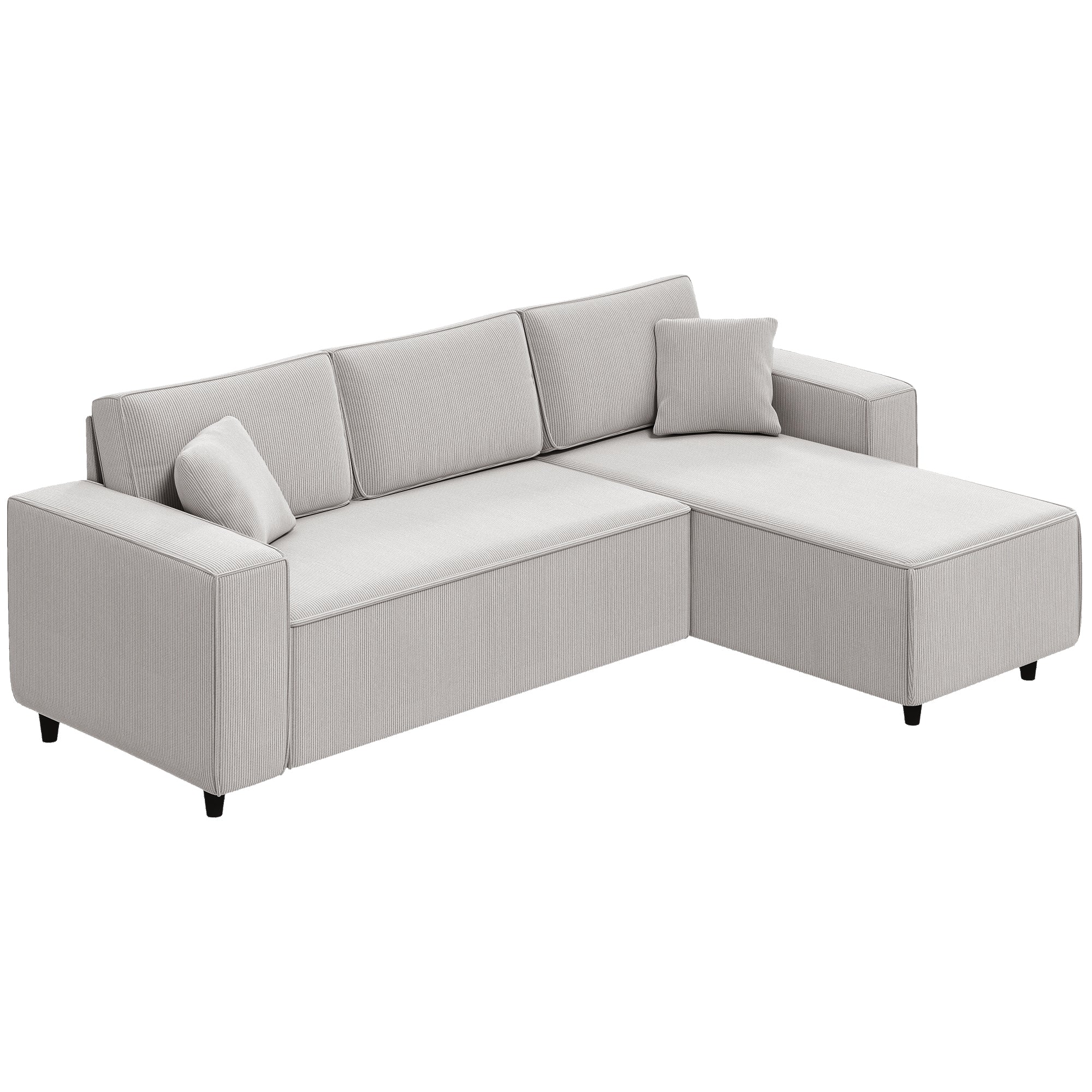 Corner Sofa with Reversible Chaise Lounge, Corduroy L-Shaped Sectional Sofa with Pocket Spring, Light Gray