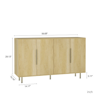 Wood Modern Buffet Cabinet With Storage, Fluted Sideboard Large Buffet With Adjustable Shelves, Credenza, Accent Cabinet Console Table