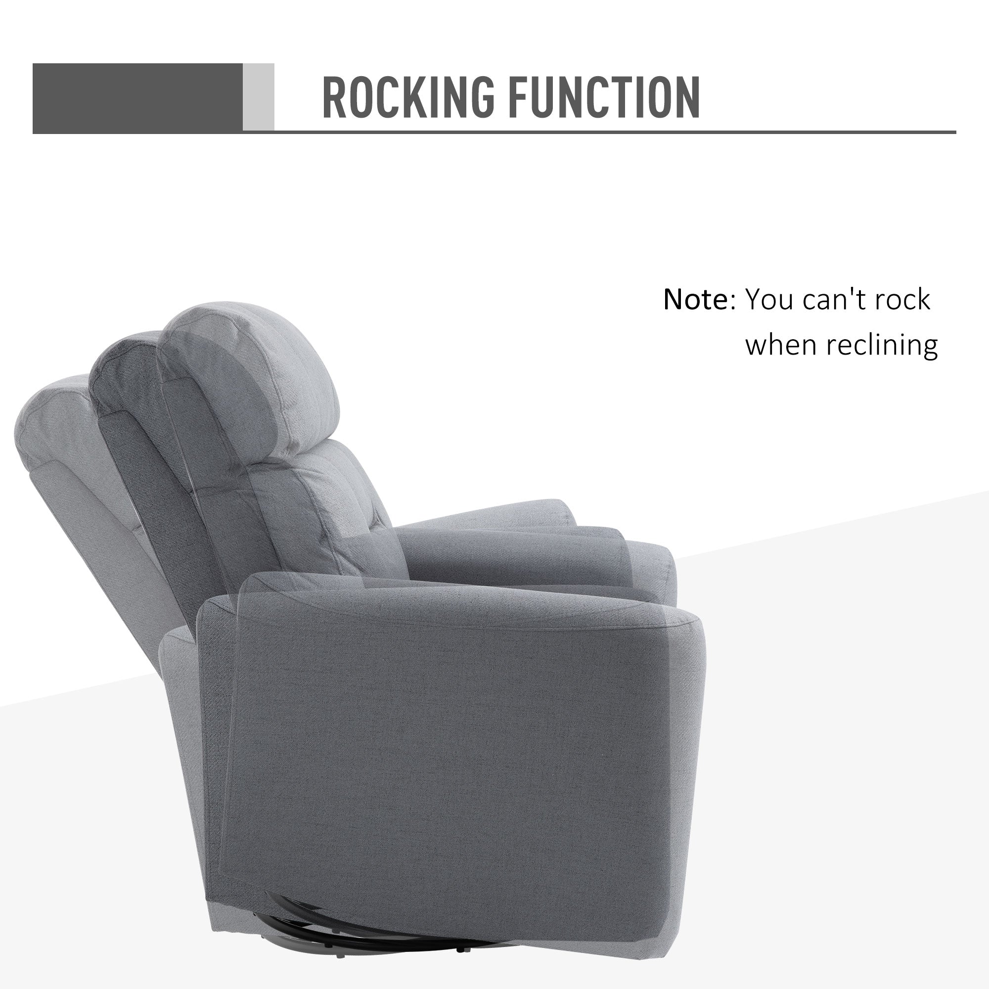 Manual Recliner Swivel Rocker Chair Theater Chair Single Sofa with Linen Fabric for Living Room Bedroom, Grey