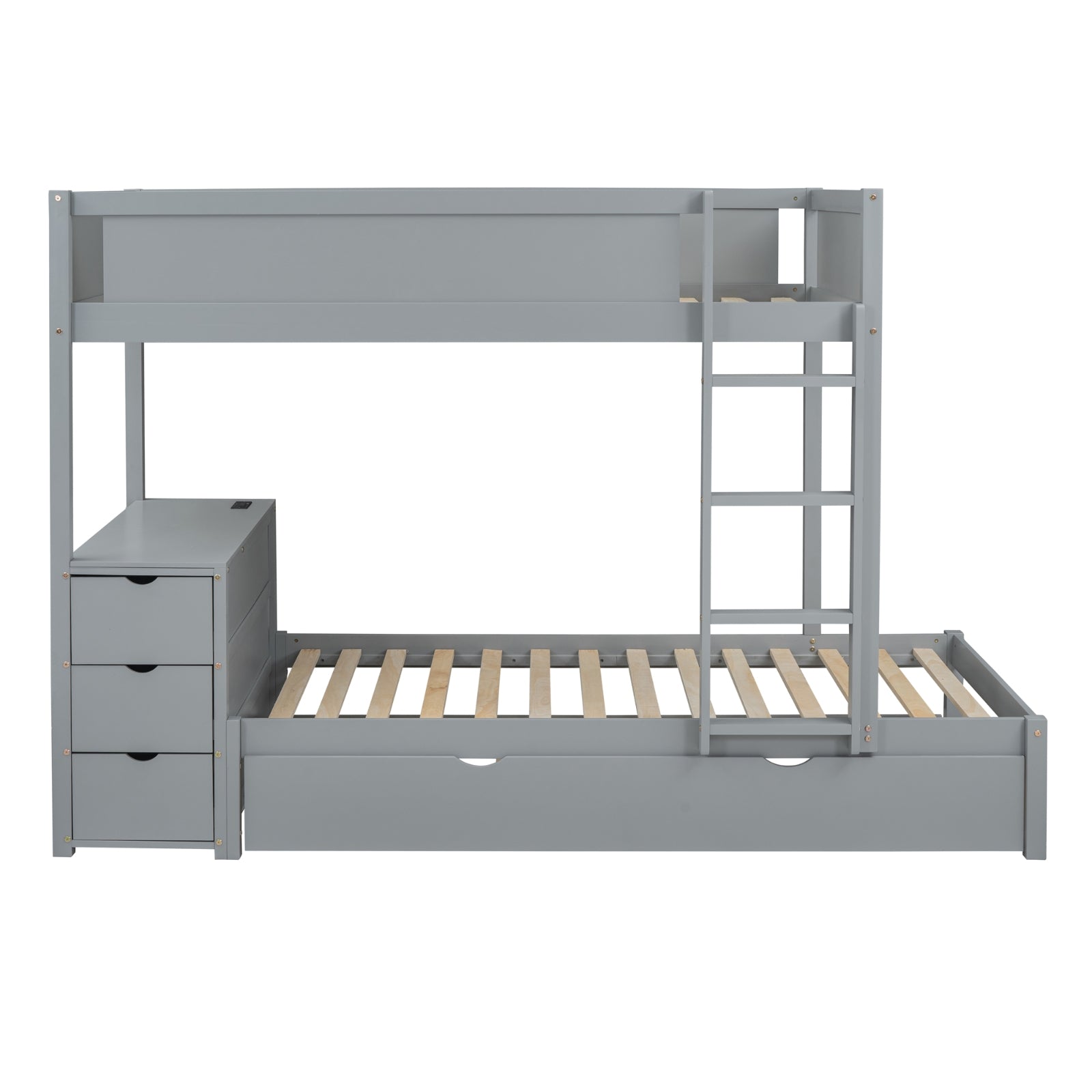 Twin-Over-Twin Bunk Bed With Twin Size Trundle, Storage And Desk, Gray