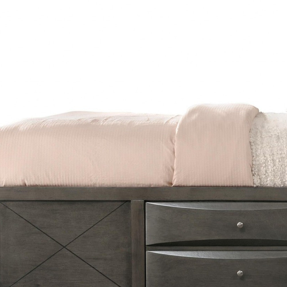 Gray Solid Wood Queen With Ten Drawers Bed Frame
