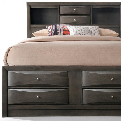 Gray Solid Wood Queen With Ten Drawers Bed Frame