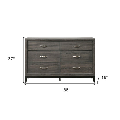 58" Gray Six Drawer Double Dresser