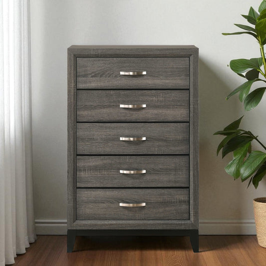 31" Gray Wood Five Drawer Dresser