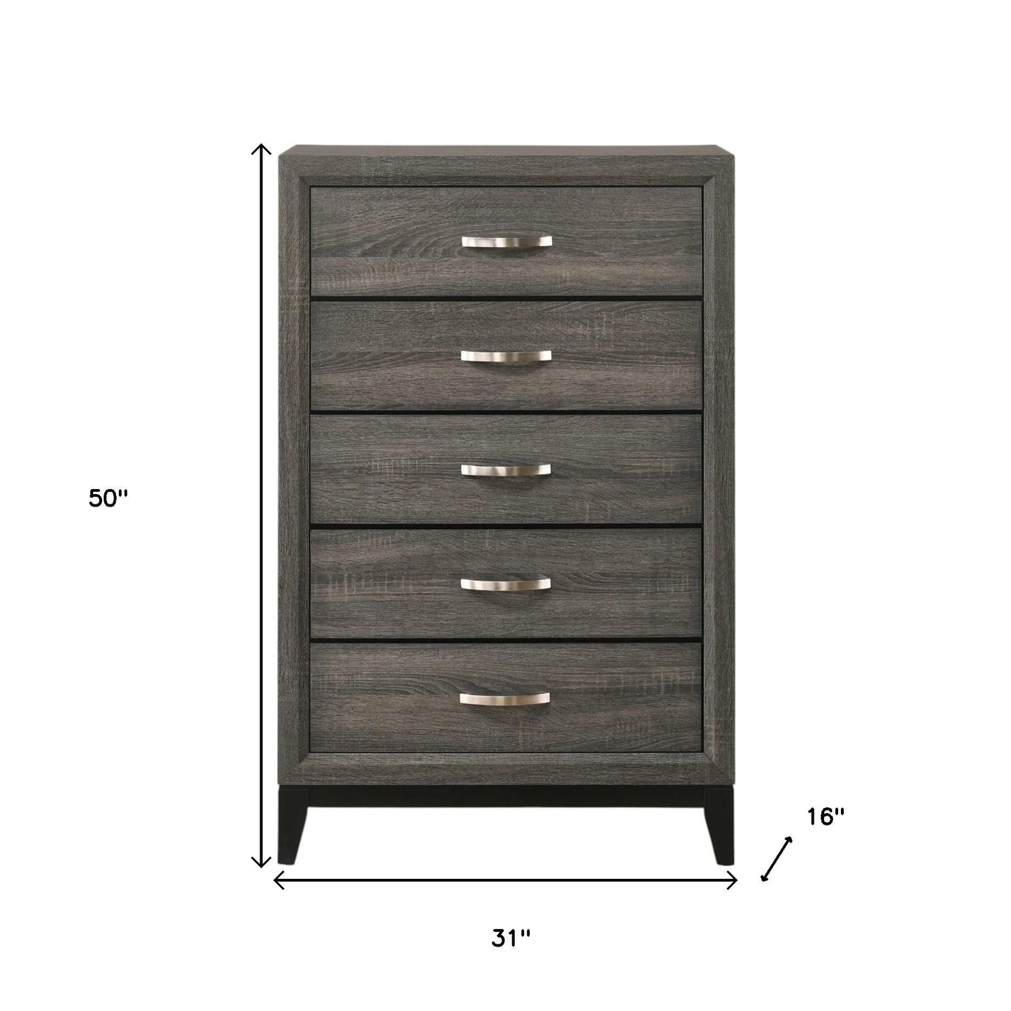 31" Gray Wood Five Drawer Dresser