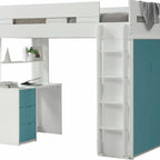 White And Teal Twin Loft Bed And Desk
