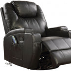 34" Black Leather Match Power Heated Massage Recliner