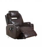 34" Brown Faux Leather Heated Massage Home Theater Recliner