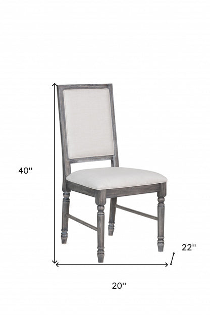 Set of Two Cream and Gray Upholstered Linen Dining Side Chairs