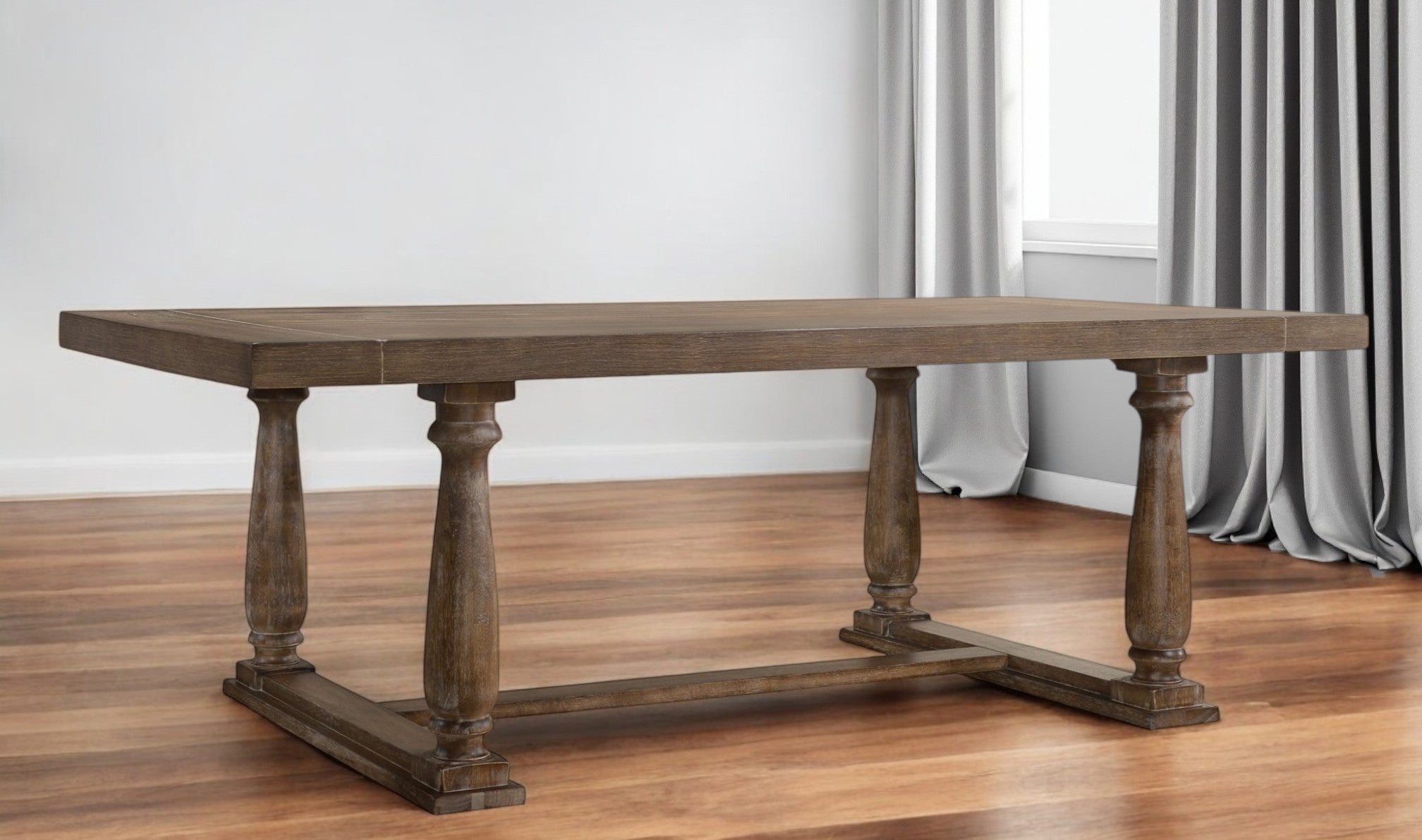 84" Brown Solid Wood Trestle Base Dining Table