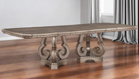 76" Champagne Solid Wood Double Pedestal Base Dining Table
