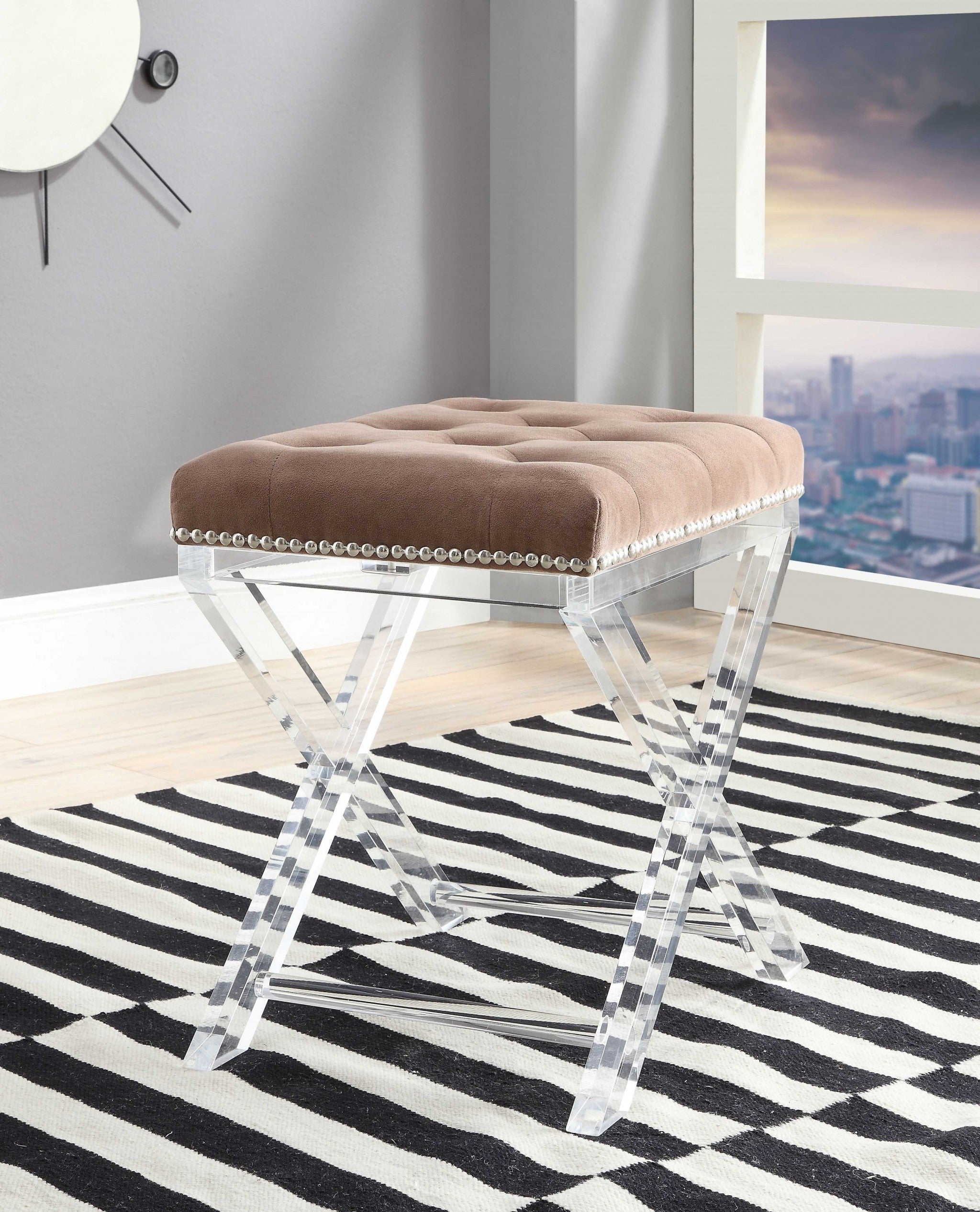 19" Brown Acrylic Backless Bar Chair