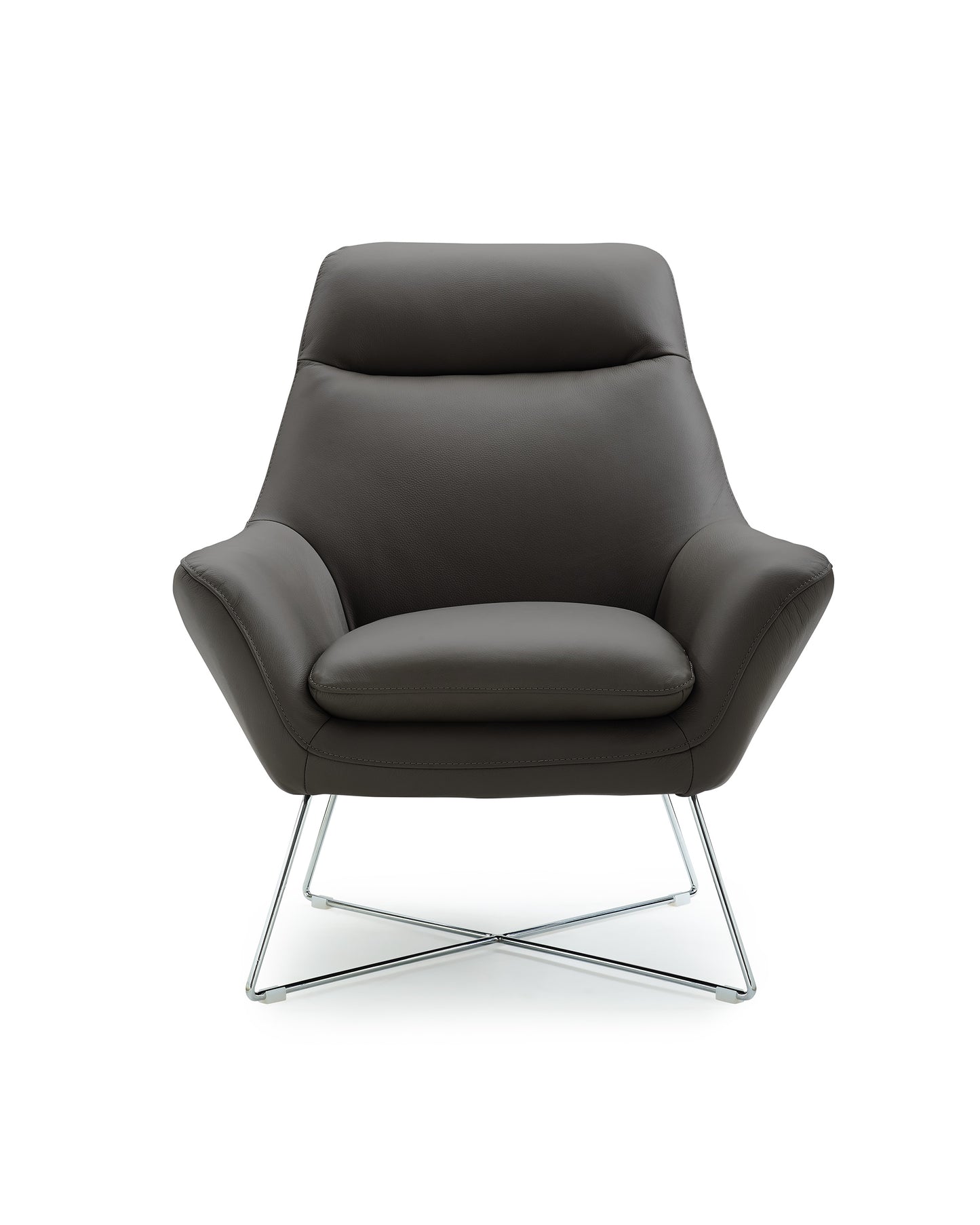 33" Gray and Silver Italian Leather Tufted Arm Chair
