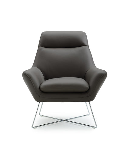 33" Gray and Silver Italian Leather Tufted Arm Chair