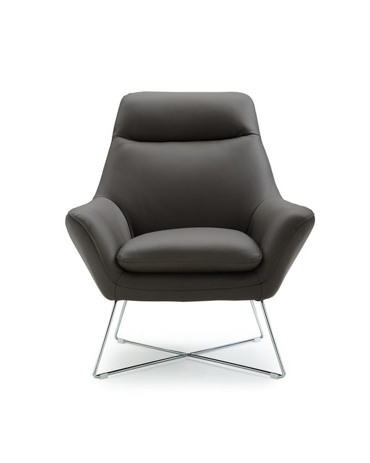 33" Gray and Silver Italian Leather Tufted Arm Chair