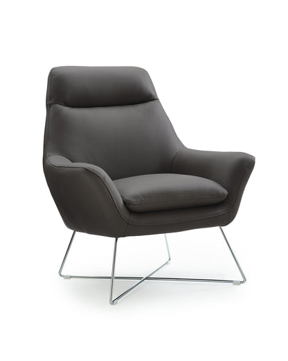 33" Gray and Silver Italian Leather Tufted Arm Chair