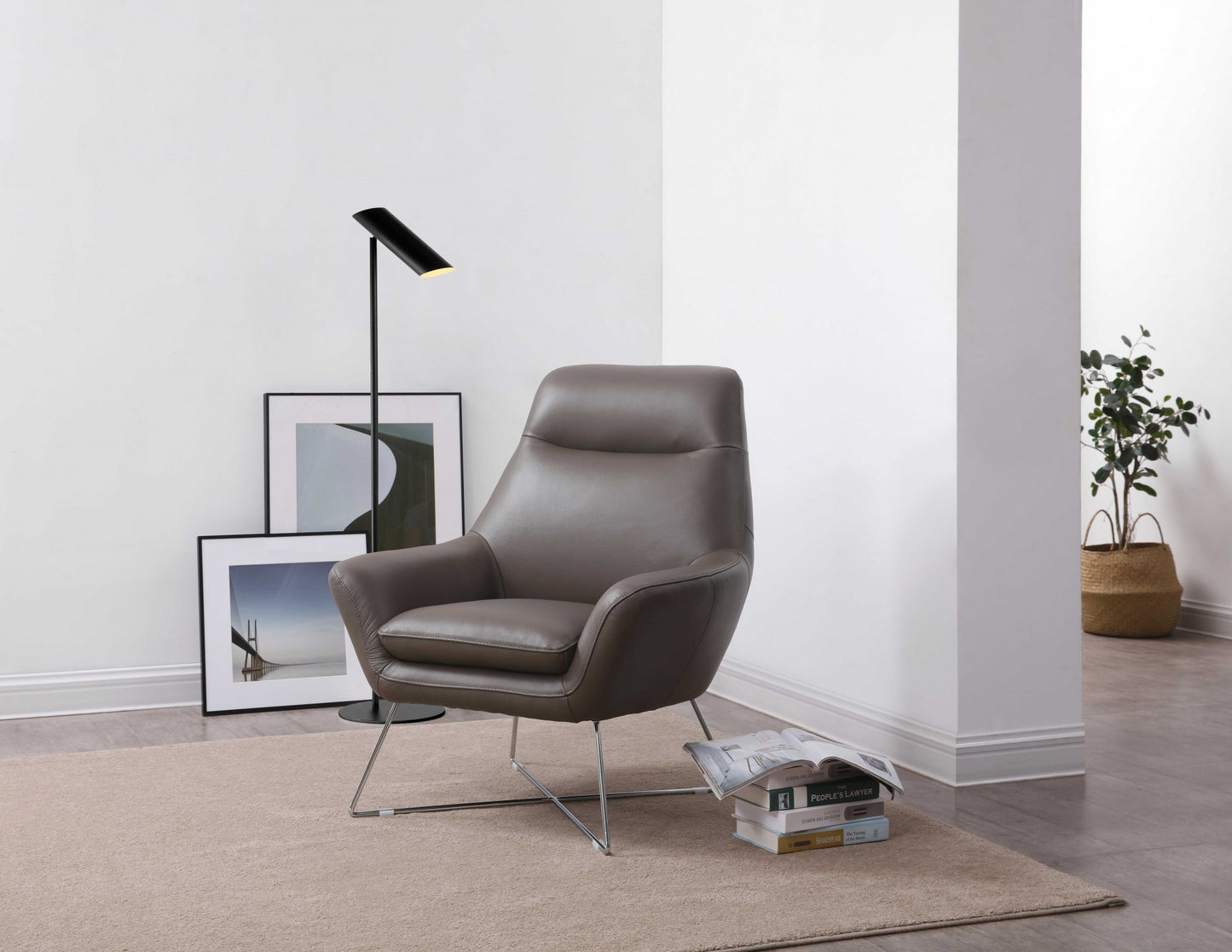 33" Gray and Silver Italian Leather Tufted Arm Chair