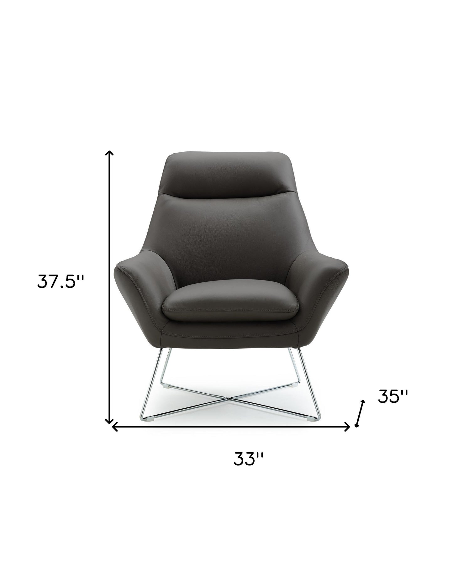 33" Gray and Silver Italian Leather Tufted Arm Chair