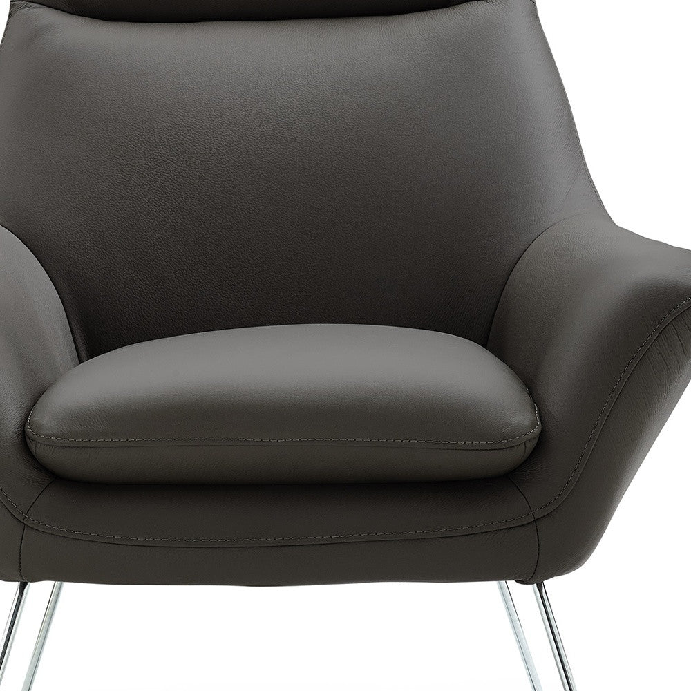 33" Gray and Silver Italian Leather Tufted Arm Chair