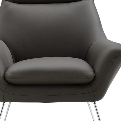 33" Gray and Silver Italian Leather Tufted Arm Chair