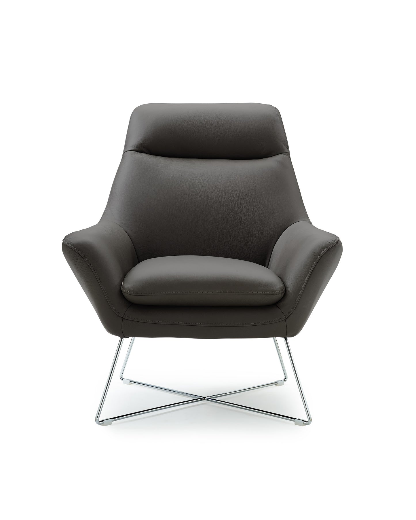 33" Gray and Silver Italian Leather Tufted Arm Chair