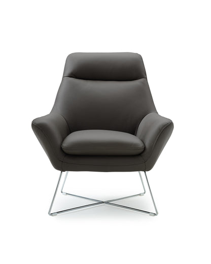 33" Gray and Silver Italian Leather Tufted Arm Chair