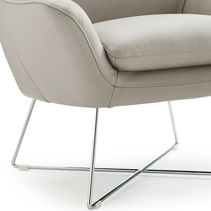 33" Light Gray and Silver Italian Leather Tufted Arm Chair