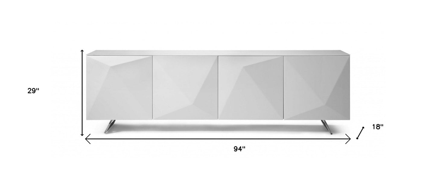 94" White Glass Solid Console Table