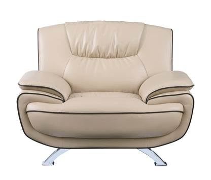 47" Beige And Silver Leather Match Club Chair
