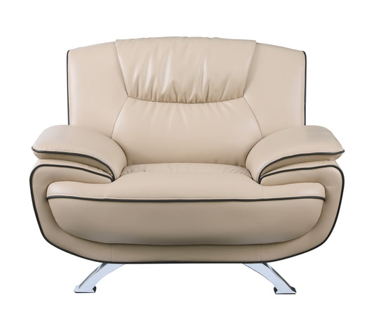 47" Beige And Silver Leather Match Club Chair