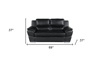 69" Black And Silver Faux Leather Love Seat