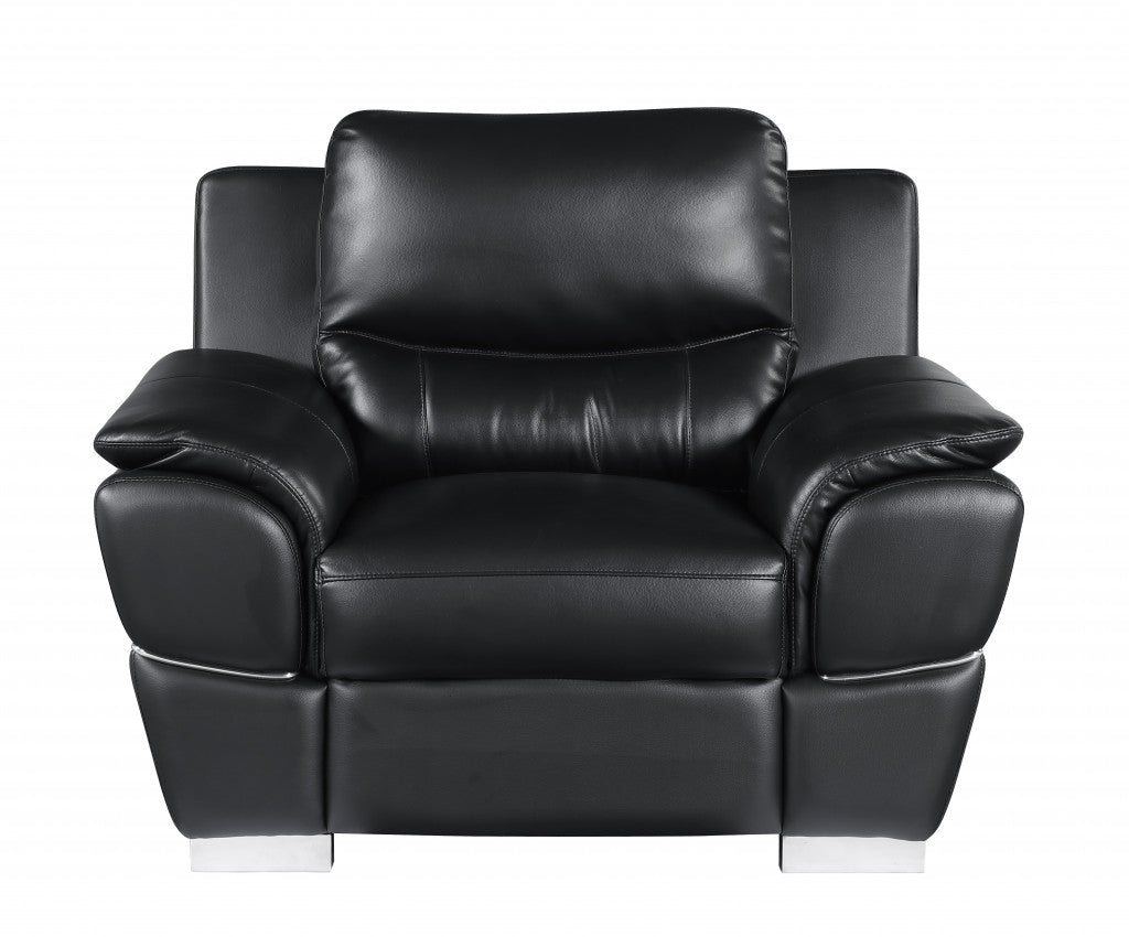 48" Black And Silver Leather Match Club Chair