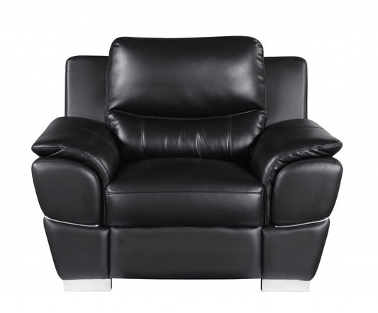 48" Black And Silver Leather Match Club Chair